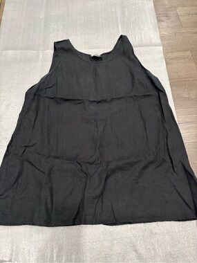 [2X]Chalet Et Ceci Black Sleeveless Women's Linen Classic Tank Blouse